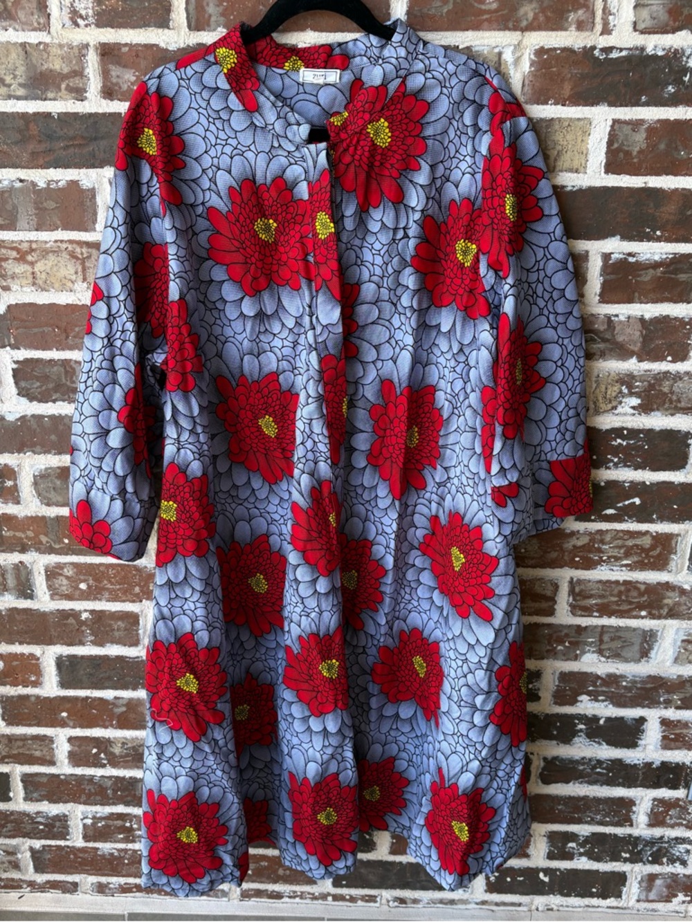 Zuri Kenya Gray-Blue Red Floral Shirt Dress Size 2X - Picture 11 of 11